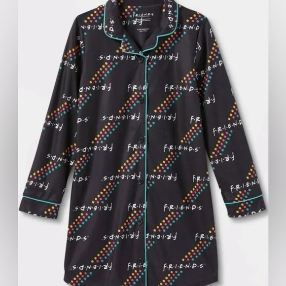 FRIENDS Other - Friends Girls’ Long Sleeve Button Down Nightgown Pajamas - Black 6
